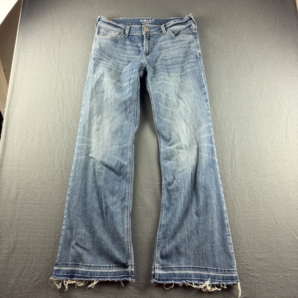 Ariat Flare Jeans Women's 30R Blue Alabama Mid Rise Raw Hem Wide Leg Stretch